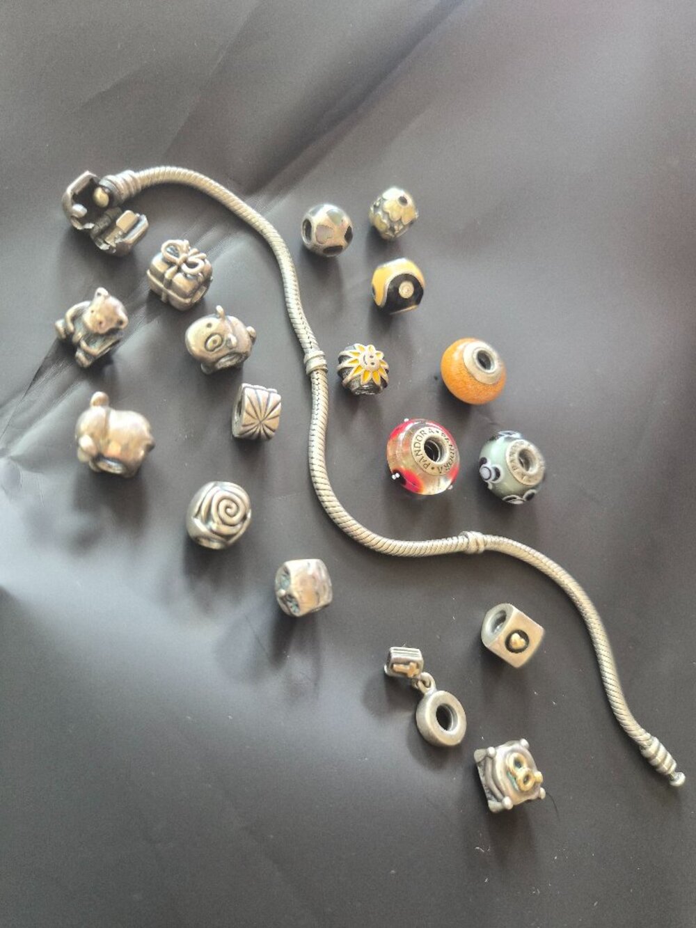 Authentic Retired Pandora 14K Gold Two-Tone, Murano Glass & Silver 18 Pieces